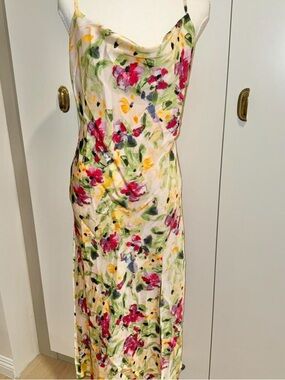 Floral patternSatin Slip Dress with Pink & Green Print